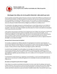 Lettre D Opinion De La Coalition Montrealaise Des Tables De Quartier Mercier Ouest Quartier En Sante